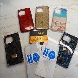 Set of 5 misc Stylish Phone Cases - Red, Gold, Beach, Black, designer inspired.